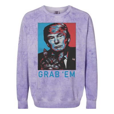 Funny Trump Cat Grab Em Vintage Retro Trump Gift Colorblast Crewneck Sweatshirt