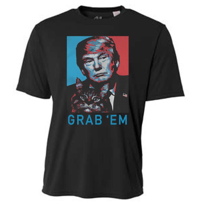 Funny Trump Cat Grab Em Vintage Retro Trump Gift Cooling Performance Crew T-Shirt