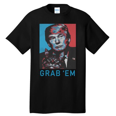 Funny Trump Cat Grab Em Vintage Retro Trump Gift Tall T-Shirt