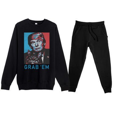 Funny Trump Cat Grab Em Vintage Retro Trump Gift Premium Crewneck Sweatsuit Set