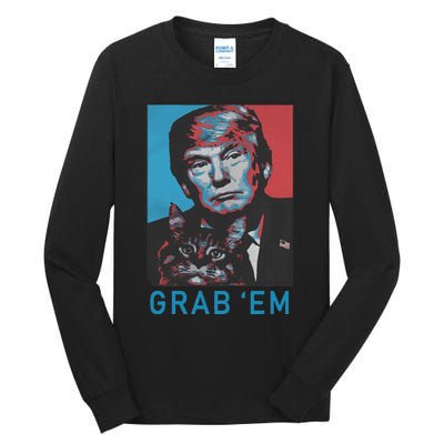 Funny Trump Cat Grab Em Vintage Retro Trump Gift Tall Long Sleeve T-Shirt