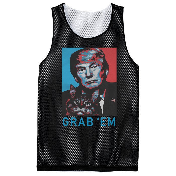 Funny Trump Cat Grab Em Vintage Retro Trump Gift Mesh Reversible Basketball Jersey Tank