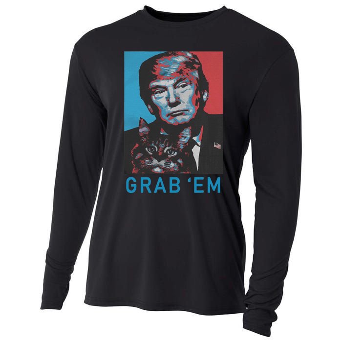 Funny Trump Cat Grab Em Vintage Retro Trump Gift Cooling Performance Long Sleeve Crew