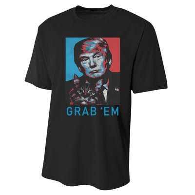 Funny Trump Cat Grab Em Vintage Retro Trump Gift Performance Sprint T-Shirt