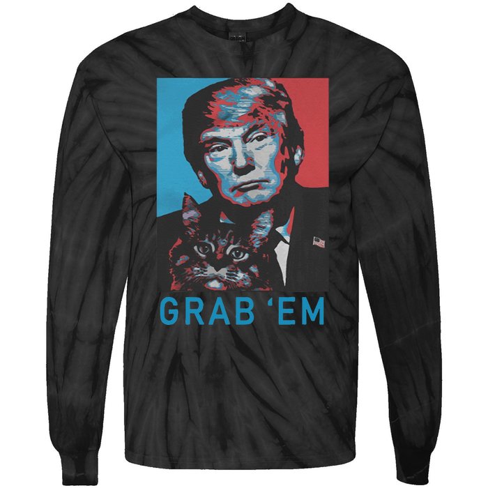 Funny Trump Cat Grab Em Vintage Retro Trump Gift Tie-Dye Long Sleeve Shirt