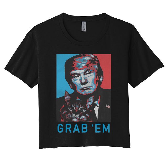 Funny Trump Cat Grab Em Vintage Retro Trump Gift Crop Top