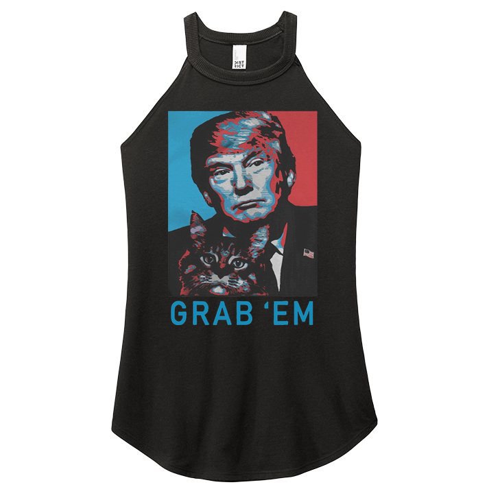 Funny Trump Cat Grab Em Vintage Retro Trump Gift Women's Perfect Tri Rocker Tank