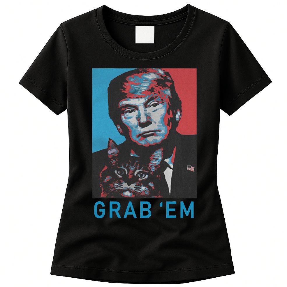 Funny Trump Cat Grab Em Vintage Retro Trump Gift Womens T-Shirt