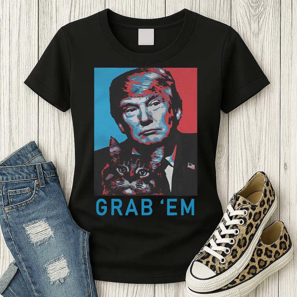 Funny Trump Cat Grab Em Vintage Retro Trump Gift Womens T-Shirt