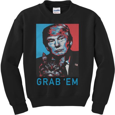 Funny Trump Cat Grab Em Vintage Retro Trump Gift Kids Sweatshirt