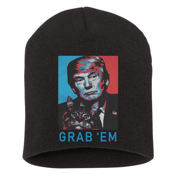 Funny Trump Cat Grab Em Vintage Retro Trump Gift Short Acrylic Beanie