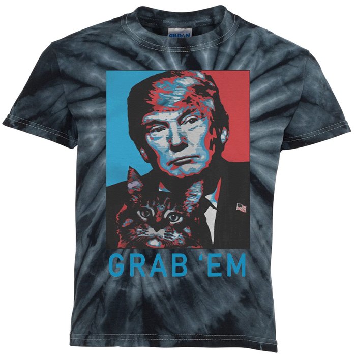 Funny Trump Cat Grab Em Vintage Retro Trump Gift Kids Tie-Dye T-Shirt