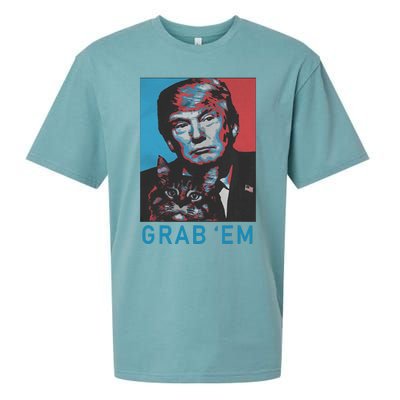 Funny Trump Cat Grab Em Vintage Retro Trump Gift Sueded Cloud Jersey T-Shirt