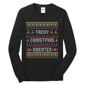 Funny Tachy Christmas Sweater Medical Cardiac Icu Nurse Ugly Tall Long Sleeve T-Shirt