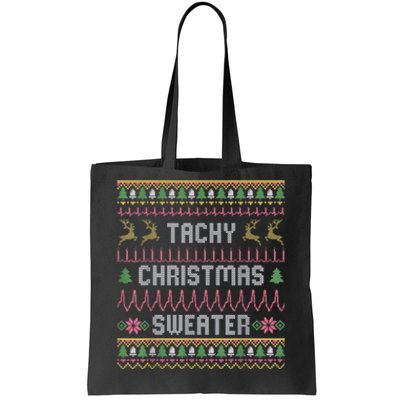 Funny Tachy Christmas Sweater Medical Cardiac Icu Nurse Ugly Tote Bag