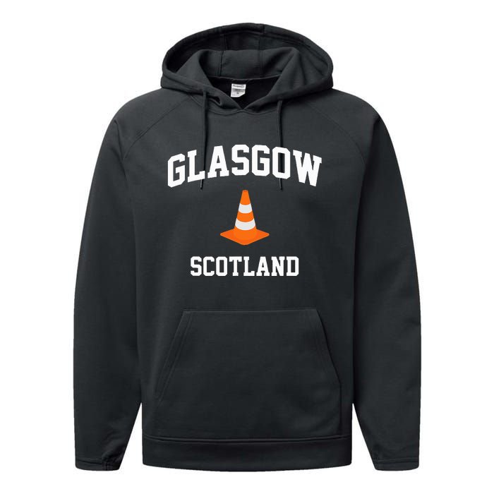 Funny Traffic Cone Glasgow Scotland Performance Fleece Hoodie