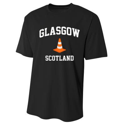 Funny Traffic Cone Glasgow Scotland Performance Sprint T-Shirt