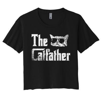 Funny The Catfather Cool Cat Daddy Glasses Gift Women's Crop Top Tee