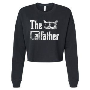 Funny The Catfather Cool Cat Daddy Glasses Gift Cropped Pullover Crew