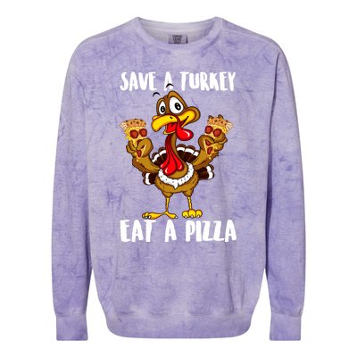 Funny Thanksgiving Costume Save A Turkey Eat A Pizza Colorblast Crewneck Sweatshirt