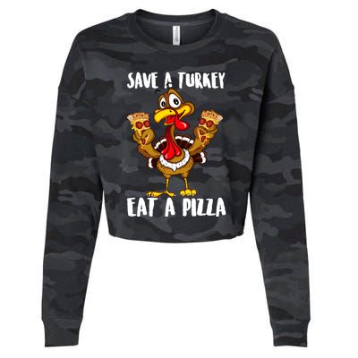 Funny Thanksgiving Costume Save A Turkey Eat A Pizza Cropped Pullover Crew