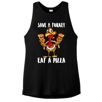 Funny Thanksgiving Costume Save A Turkey Eat A Pizza Ladies PosiCharge Tri-Blend Wicking Tank