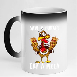 Funny Thanksgiving Costume Save A Turkey Eat A Pizza 11oz Black Color Changing Mug