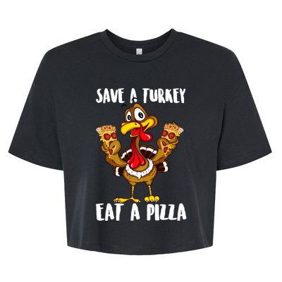 Funny Thanksgiving Costume Save A Turkey Eat A Pizza Bella+Canvas Jersey Crop Tee