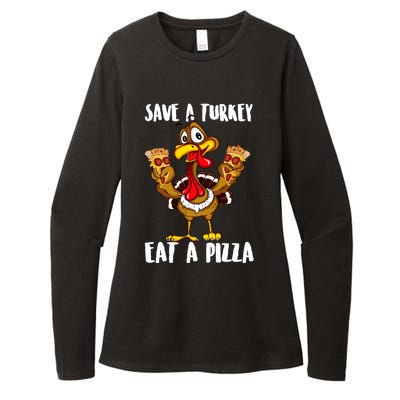 Funny Thanksgiving Costume Save A Turkey Eat A Pizza Womens CVC Long Sleeve Shirt