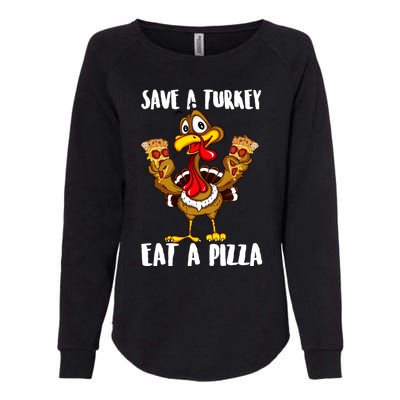 Funny Thanksgiving Costume Save A Turkey Eat A Pizza Womens California Wash Sweatshirt