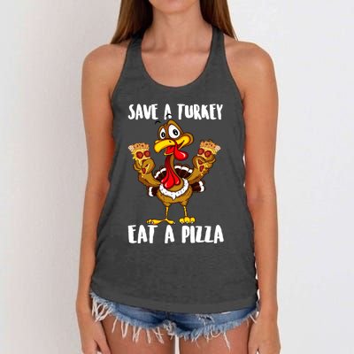 Funny Thanksgiving Costume Save A Turkey Eat A Pizza Women's Knotted Racerback Tank