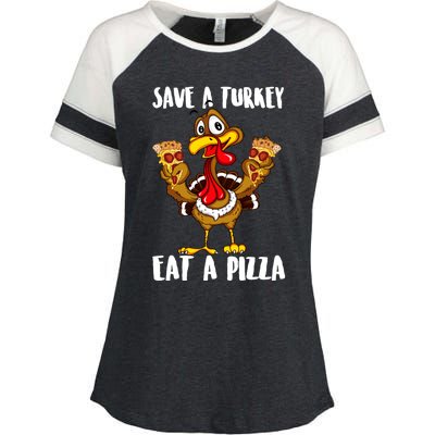 Funny Thanksgiving Costume Save A Turkey Eat A Pizza Enza Ladies Jersey Colorblock Tee