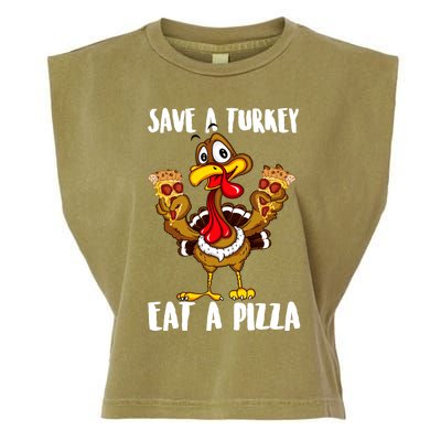 Funny Thanksgiving Costume Save A Turkey Eat A Pizza Garment-Dyed Women's Muscle Tee