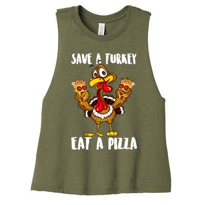 Funny Thanksgiving Costume Save A Turkey Eat A Pizza Women's Racerback Cropped Tank