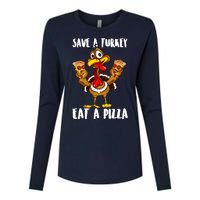 Funny Thanksgiving Costume Save A Turkey Eat A Pizza Womens Cotton Relaxed Long Sleeve T-Shirt