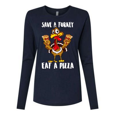 Funny Thanksgiving Costume Save A Turkey Eat A Pizza Womens Cotton Relaxed Long Sleeve T-Shirt