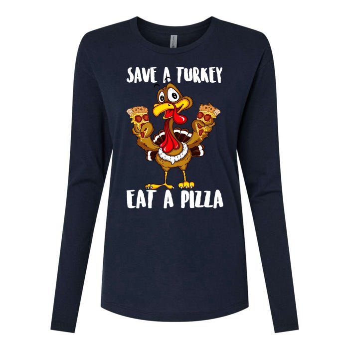 Funny Thanksgiving Costume Save A Turkey Eat A Pizza Womens Cotton Relaxed Long Sleeve T-Shirt