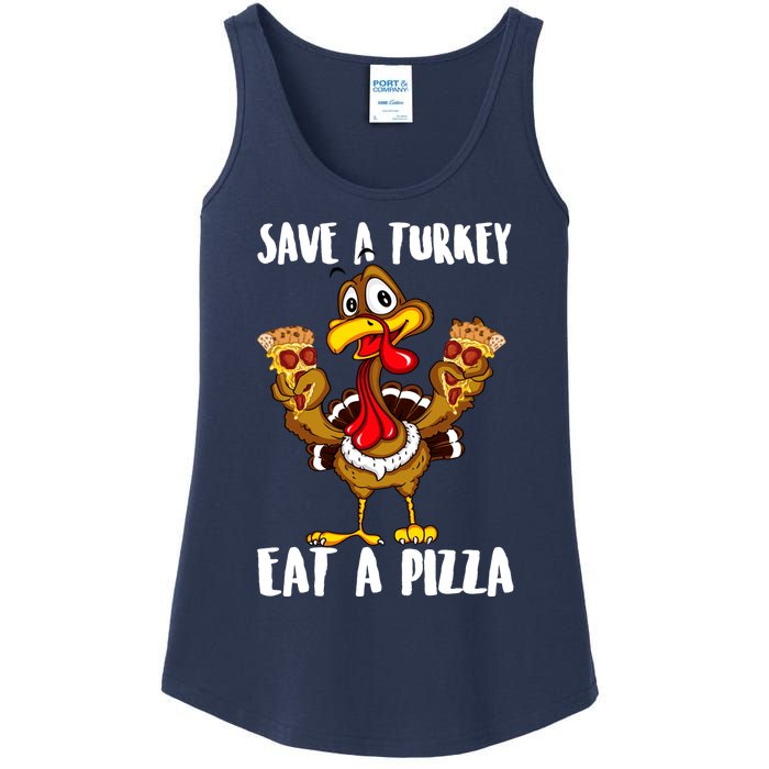 Funny Thanksgiving Costume Save A Turkey Eat A Pizza Ladies Essential Tank