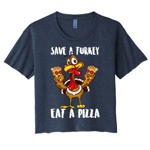 Funny Thanksgiving Costume Save A Turkey Eat A Pizza Women's Crop Top Tee