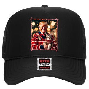 Funny Trump Christmas Sweater For Cat Lovers High Crown Mesh Back Trucker Hat