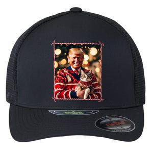 Funny Trump Christmas Sweater For Cat Lovers Flexfit Unipanel Trucker Cap