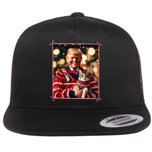 Funny Trump Christmas Sweater For Cat Lovers Flat Bill Trucker Hat