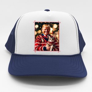 Funny Trump Christmas Sweater For Cat Lovers Trucker Hat