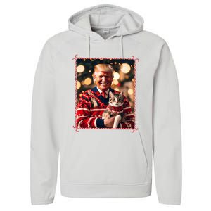 Funny Trump Christmas Sweater For Cat Lovers Performance Fleece Hoodie