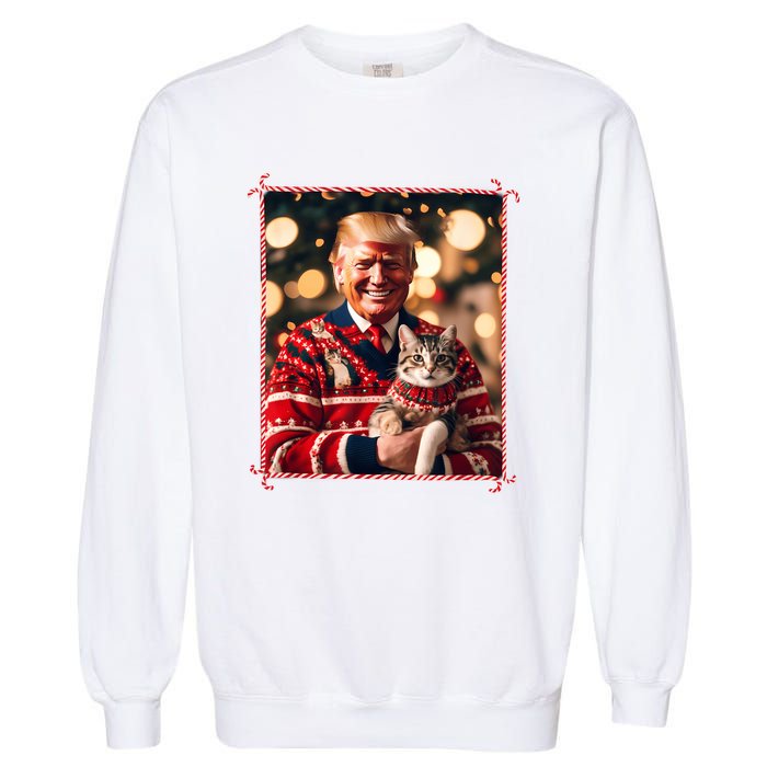 Funny Trump Christmas Sweater For Cat Lovers Garment-Dyed Sweatshirt