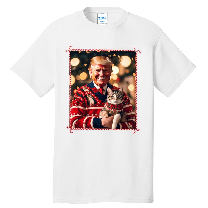 Funny Trump Christmas Sweater For Cat Lovers Tall T-Shirt