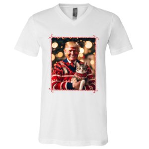 Funny Trump Christmas Sweater For Cat Lovers V-Neck T-Shirt