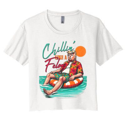 Funny Trump Chilling Like A Felon Summer 2024 Women's Crop Top Tee