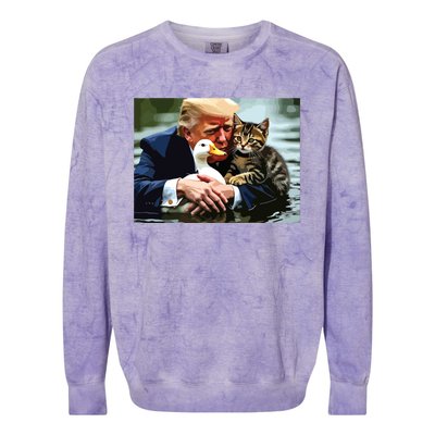 Funny Trump Cat And Duck Memes Christmas Halloween Vote Sign Colorblast Crewneck Sweatshirt