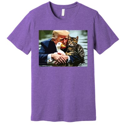 Funny Trump Cat And Duck Memes Christmas Halloween Vote Sign Premium T-Shirt